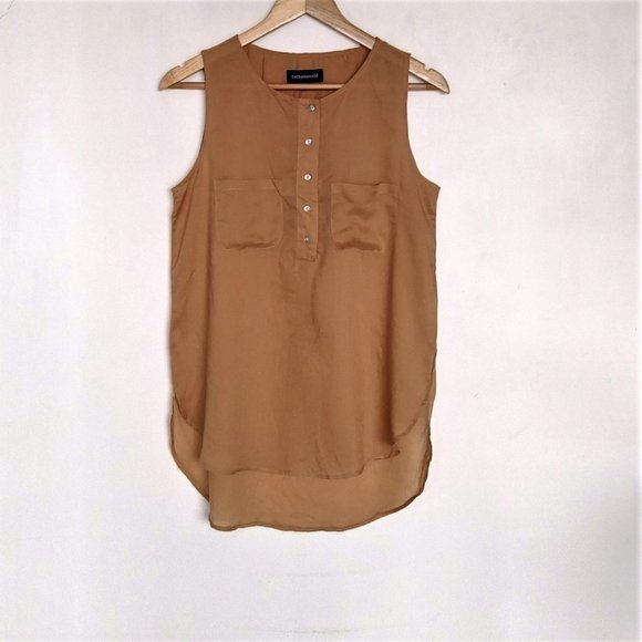 Mustard Khaki sleeveless button down high low blouse by Cottonworld - Picture 2 of 7